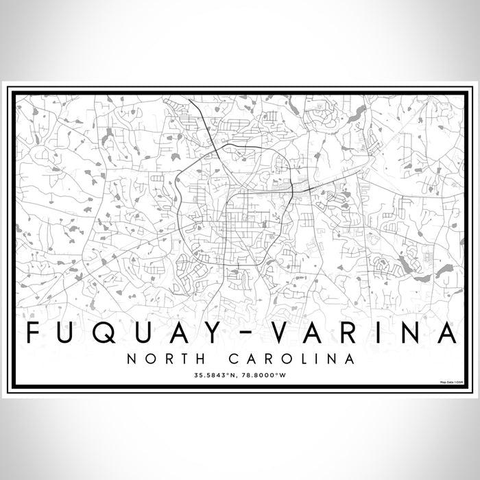 Fuquay-Varina North Carolina Map Print Landscape Orientation in Classic Style With Shaded Background
