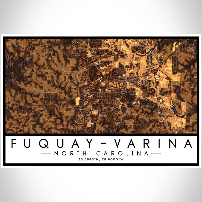 Fuquay-Varina North Carolina Map Print Landscape Orientation in Ember Style With Shaded Background