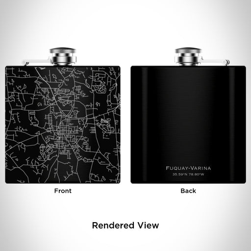 Rendered View of Fuquay-Varina North Carolina Map Engraving on 6oz Stainless Steel Flask in Black