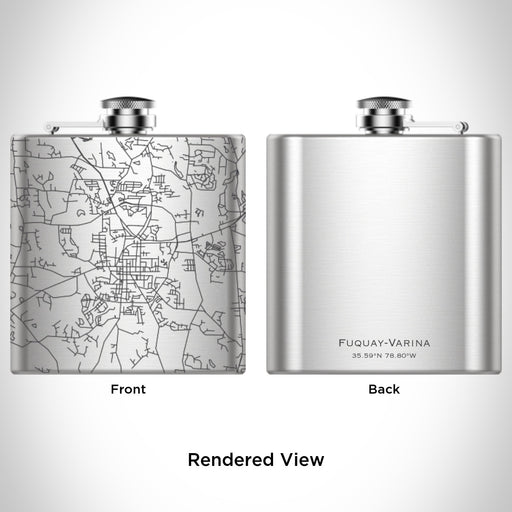 Rendered View of Fuquay-Varina North Carolina Map Engraving on 6oz Stainless Steel Flask