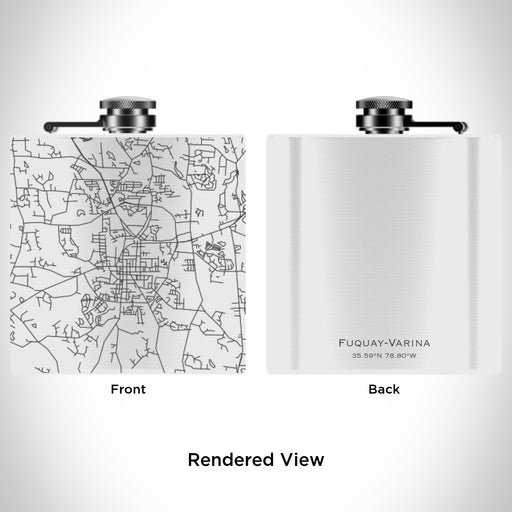 Rendered View of Fuquay-Varina North Carolina Map Engraving on 6oz Stainless Steel Flask in White