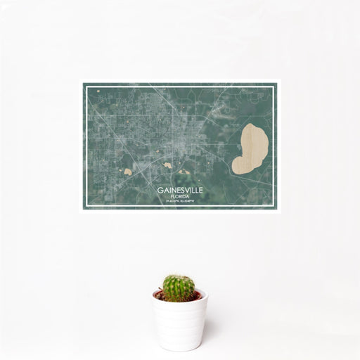 12x18 Gainesville Florida Map Print Landscape Orientation in Afternoon Style With Small Cactus Plant in White Planter