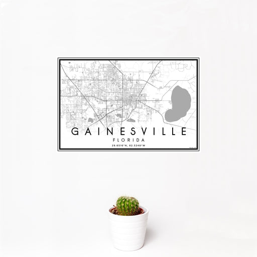 12x18 Gainesville Florida Map Print Landscape Orientation in Classic Style With Small Cactus Plant in White Planter