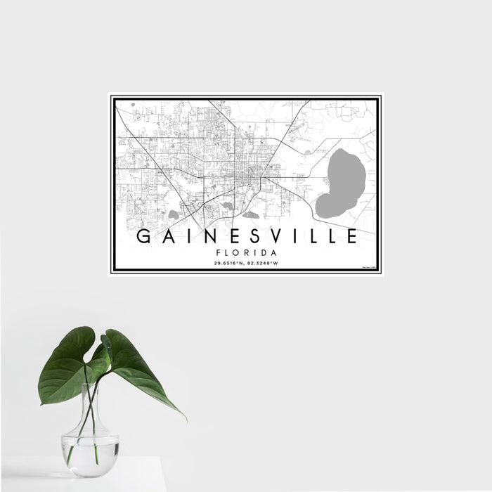 16x24 Gainesville Florida Map Print Landscape Orientation in Classic Style With Tropical Plant Leaves in Water