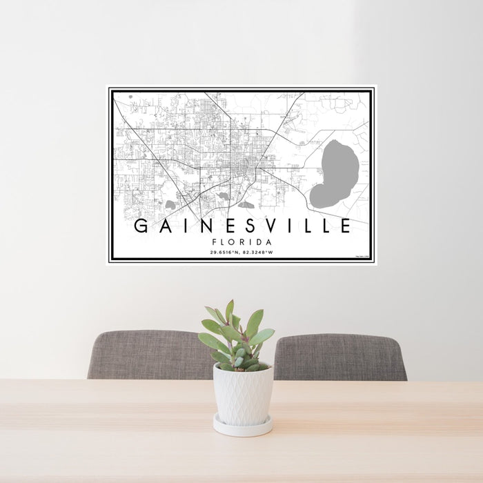 24x36 Gainesville Florida Map Print Landscape Orientation in Classic Style Behind 2 Chairs Table and Potted Plant