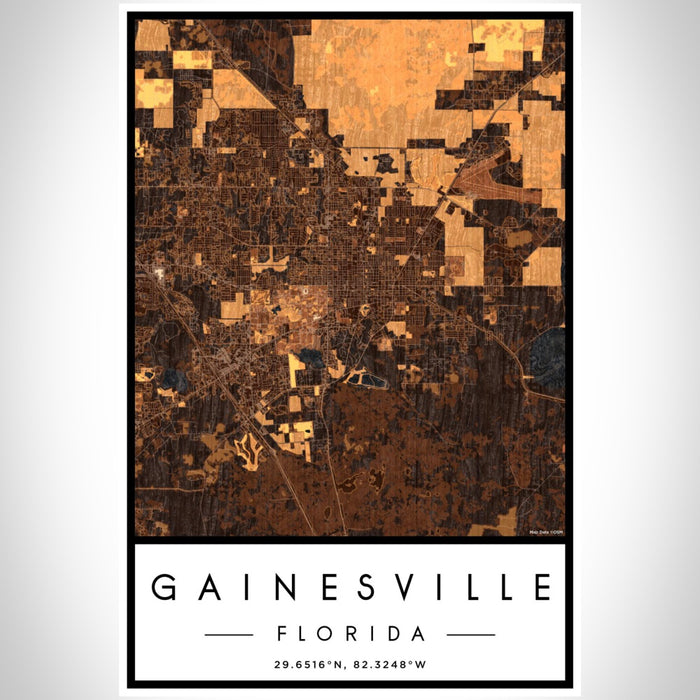 Gainesville Florida Map Print Portrait Orientation in Ember Style With Shaded Background