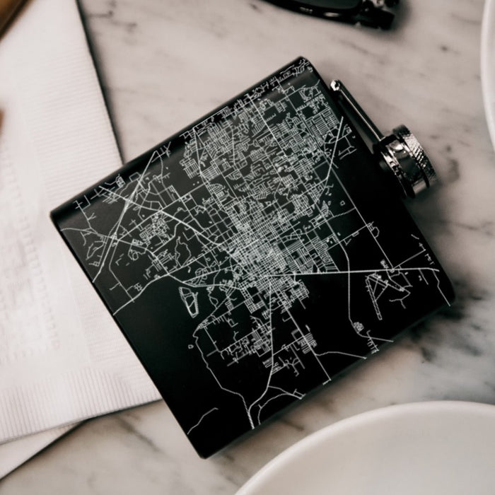 Gainesville Florida Custom Engraved City Map Inscription Coordinates on 6oz Stainless Steel Flask in Black