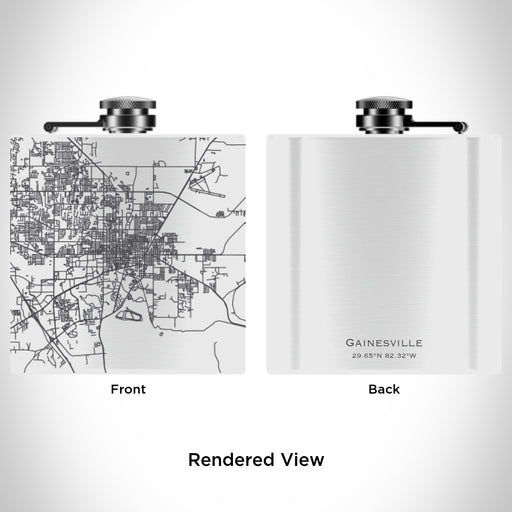 Rendered View of Gainesville Florida Map Engraving on 6oz Stainless Steel Flask in White