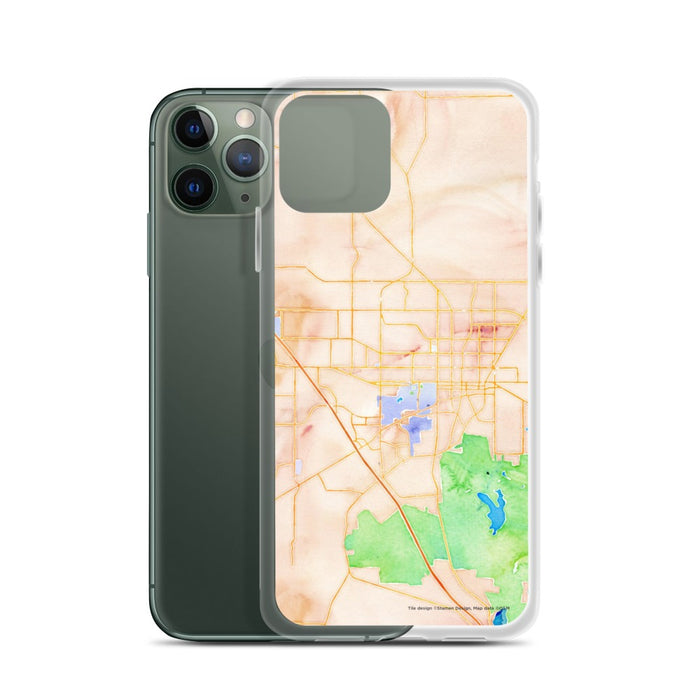 Custom Gainesville Florida Map Phone Case in Watercolor on Table with Laptop and Plant