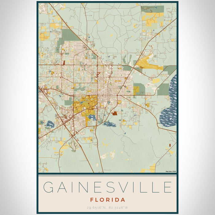 Gainesville Florida Map Print Portrait Orientation in Woodblock Style With Shaded Background