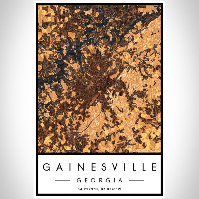 Gainesville Georgia Map Print Portrait Orientation in Ember Style With Shaded Background