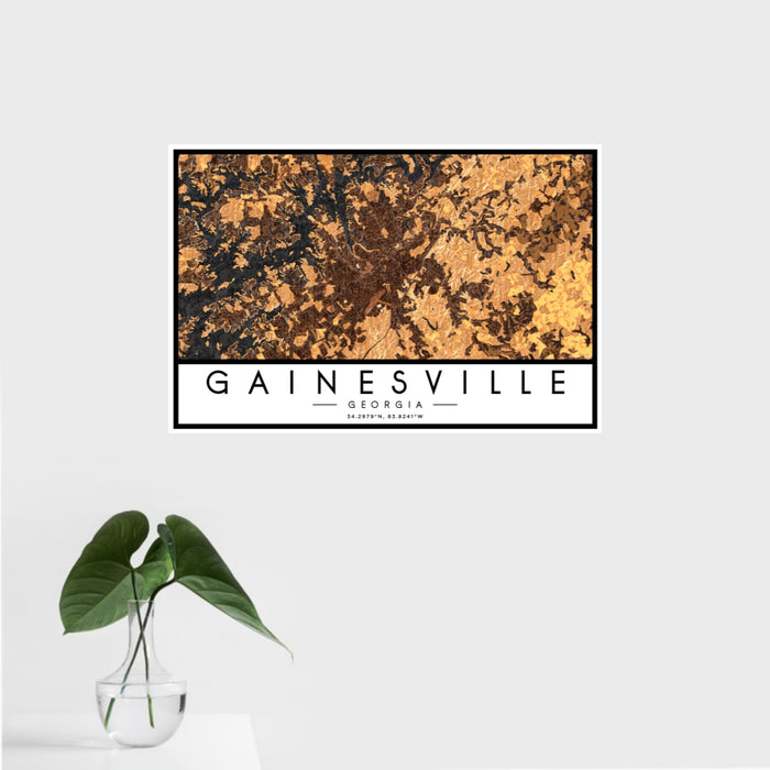 16x24 Gainesville Georgia Map Print Landscape Orientation in Ember Style With Tropical Plant Leaves in Water