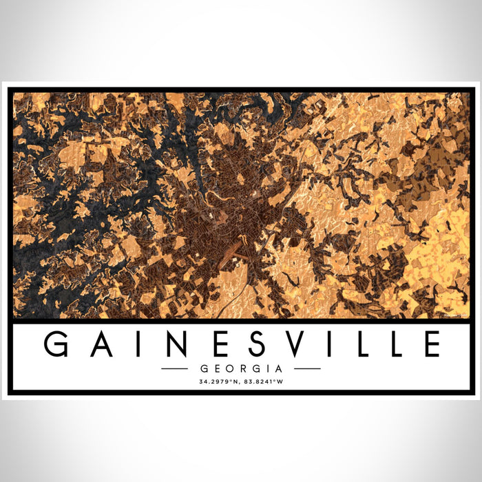 Gainesville Georgia Map Print Landscape Orientation in Ember Style With Shaded Background
