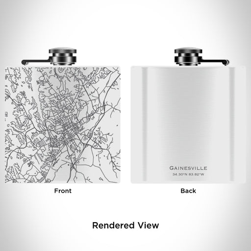 Rendered View of Gainesville Georgia Map Engraving on 6oz Stainless Steel Flask in White