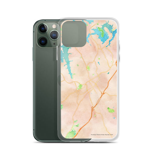 Custom Gainesville Georgia Map Phone Case in Watercolor on Table with Laptop and Plant