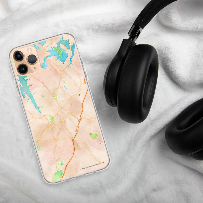 Custom Gainesville Georgia Map Phone Case in Watercolor on Table with Black Headphones