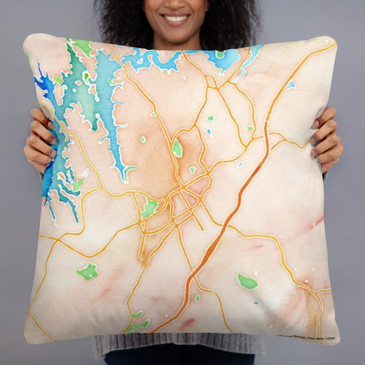 Person holding 22x22 Custom Gainesville Georgia Map Throw Pillow in Watercolor