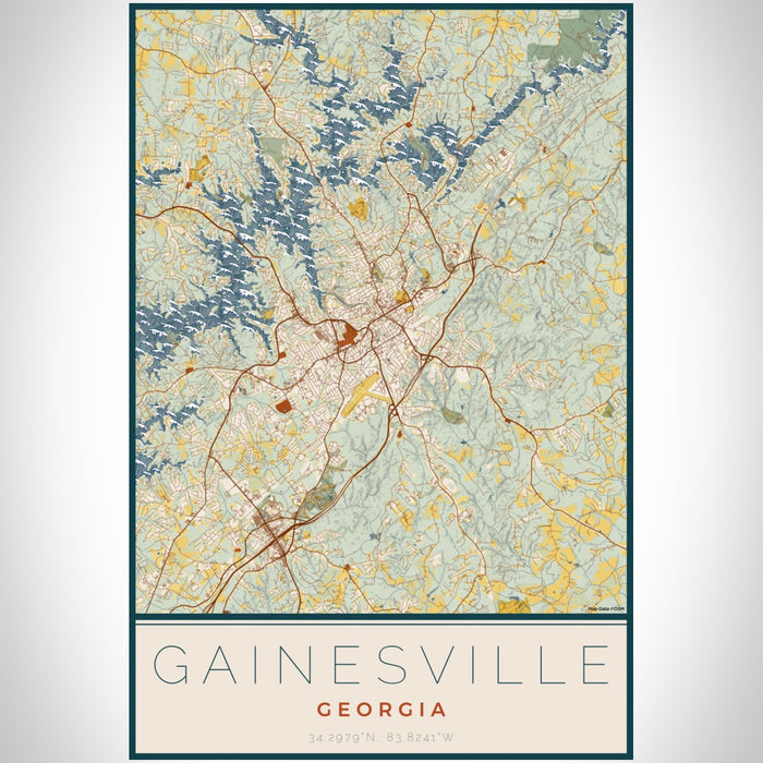 Gainesville Georgia Map Print Portrait Orientation in Woodblock Style With Shaded Background