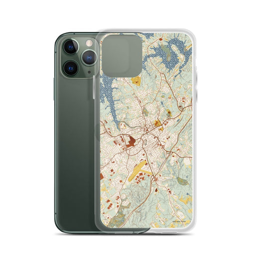 Custom Gainesville Georgia Map Phone Case in Woodblock on Table with Laptop and Plant