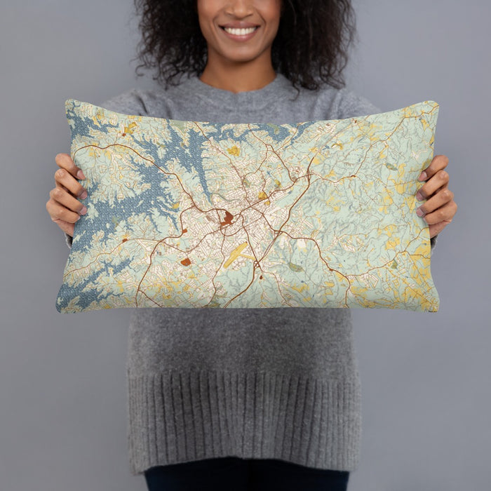 Person holding 20x12 Custom Gainesville Georgia Map Throw Pillow in Woodblock