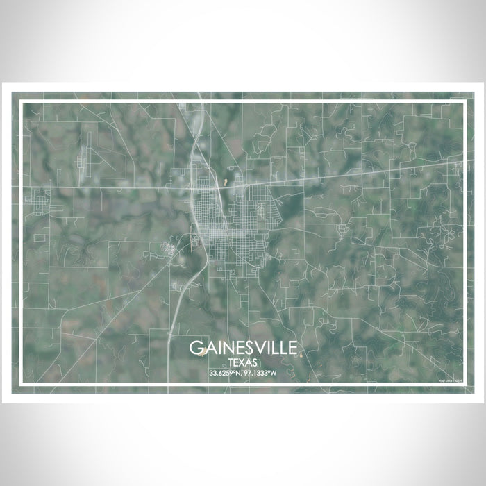 Gainesville Texas Map Print Landscape Orientation in Afternoon Style With Shaded Background