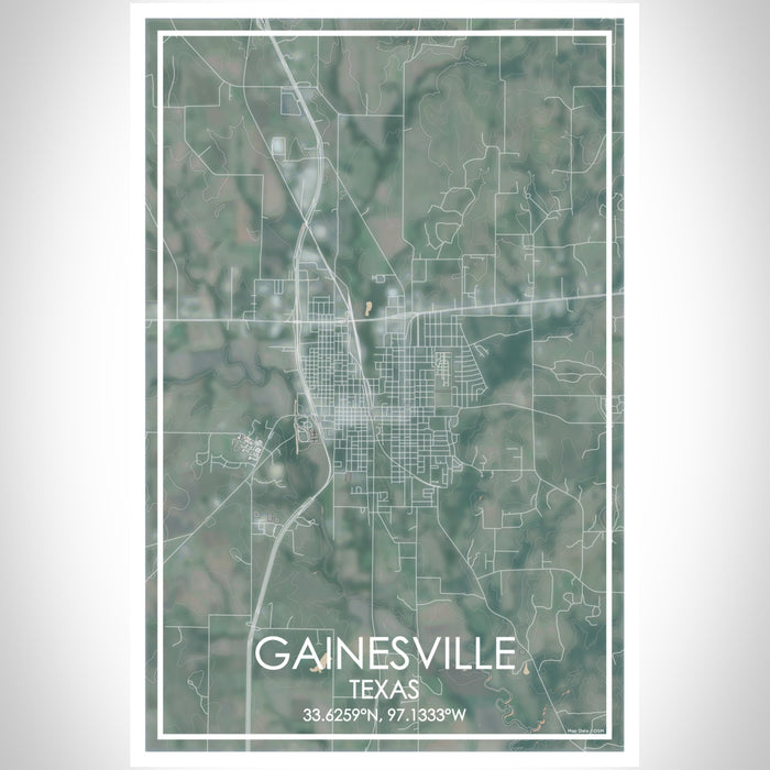 Gainesville Texas Map Print Portrait Orientation in Afternoon Style With Shaded Background