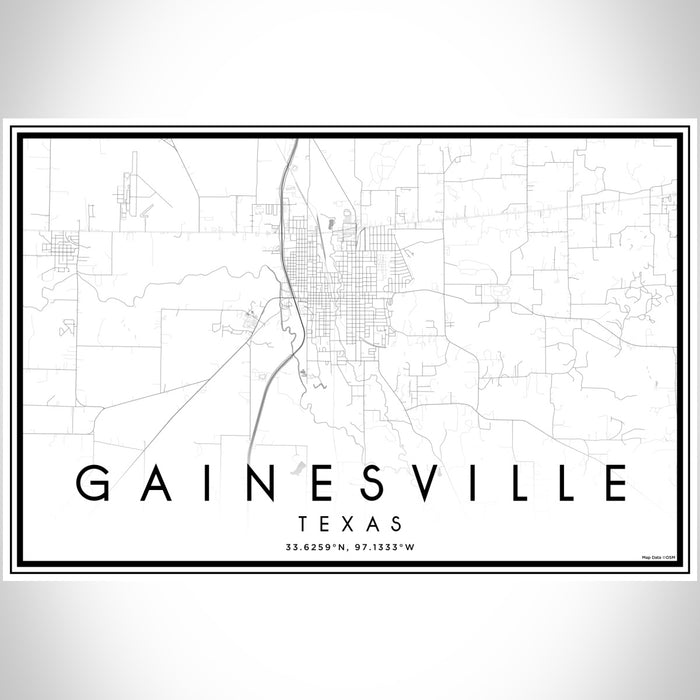 Gainesville Texas Map Print Landscape Orientation in Classic Style With Shaded Background
