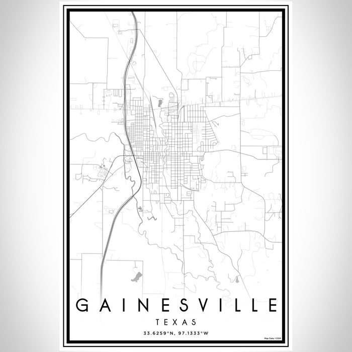 Gainesville Texas Map Print Portrait Orientation in Classic Style With Shaded Background