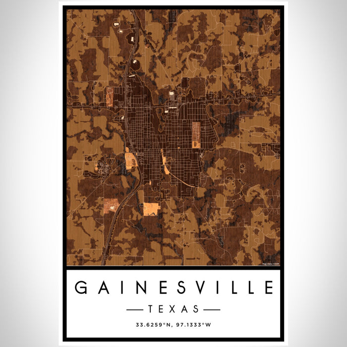 Gainesville Texas Map Print Portrait Orientation in Ember Style With Shaded Background