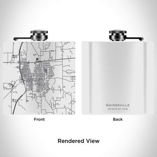 Rendered View of Gainesville Texas Map Engraving on 6oz Stainless Steel Flask in White