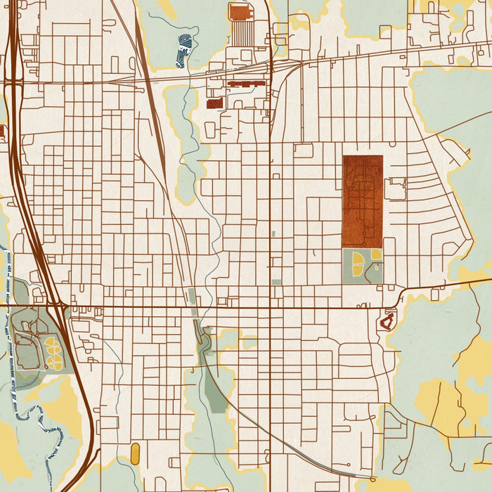 Gainesville Texas Map Print in Woodblock Style Zoomed In Close Up Showing Details