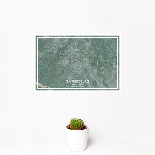 12x18 Gaithersburg Maryland Map Print Landscape Orientation in Afternoon Style With Small Cactus Plant in White Planter