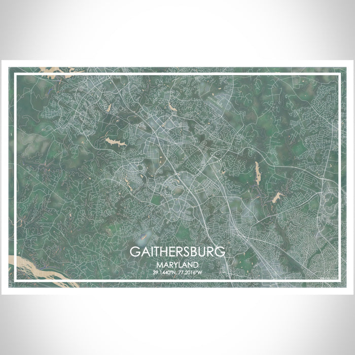 Gaithersburg Maryland Map Print Landscape Orientation in Afternoon Style With Shaded Background