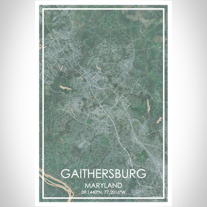 Gaithersburg Maryland Map Print Portrait Orientation in Afternoon Style With Shaded Background