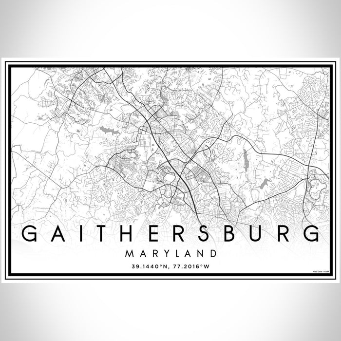 Gaithersburg Maryland Map Print Landscape Orientation in Classic Style With Shaded Background
