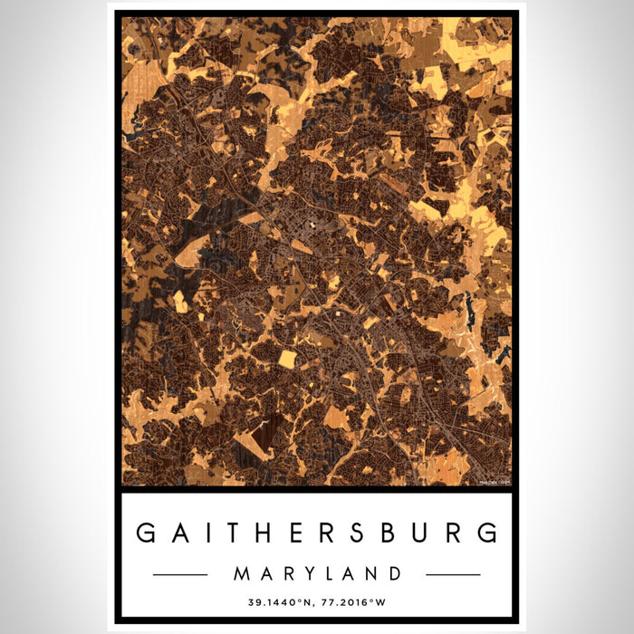 Gaithersburg Maryland Map Print Portrait Orientation in Ember Style With Shaded Background