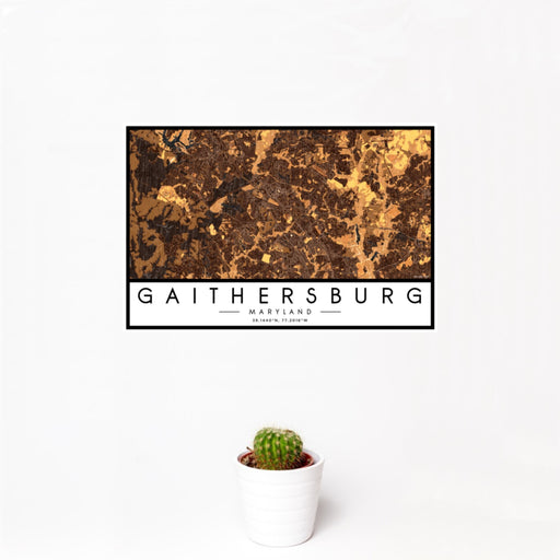 12x18 Gaithersburg Maryland Map Print Landscape Orientation in Ember Style With Small Cactus Plant in White Planter