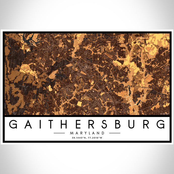 Gaithersburg Maryland Map Print Landscape Orientation in Ember Style With Shaded Background