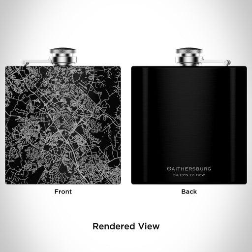 Rendered View of Gaithersburg Maryland Map Engraving on 6oz Stainless Steel Flask in Black