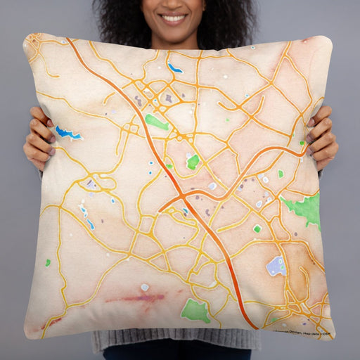 Person holding 22x22 Custom Gaithersburg Maryland Map Throw Pillow in Watercolor