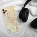 Custom Gaithersburg Maryland Map Phone Case in Woodblock on Table with Black Headphones