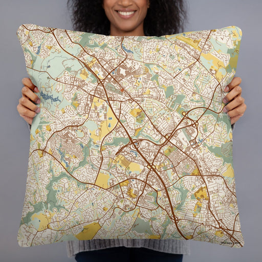 Person holding 22x22 Custom Gaithersburg Maryland Map Throw Pillow in Woodblock