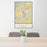 24x36 Galax Virginia Map Print Portrait Orientation in Woodblock Style Behind 2 Chairs Table and Potted Plant