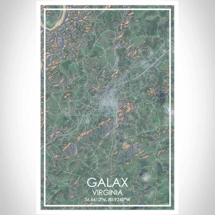 Galax Virginia Map Print Portrait Orientation in Afternoon Style With Shaded Background