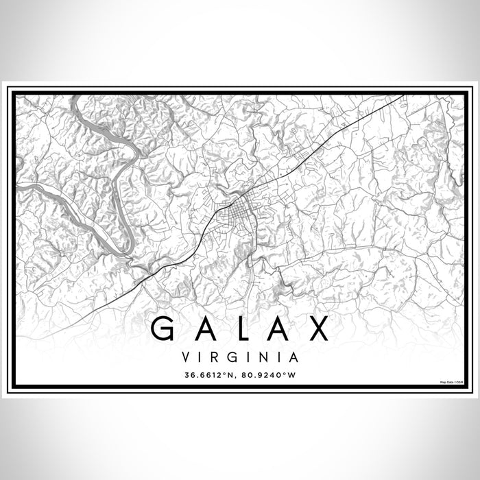 Galax Virginia Map Print Landscape Orientation in Classic Style With Shaded Background