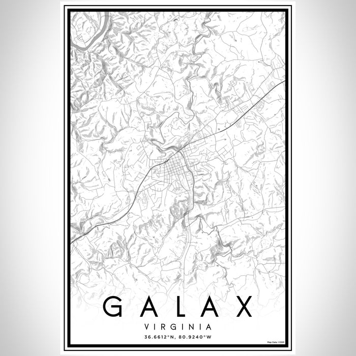 Galax Virginia Map Print Portrait Orientation in Classic Style With Shaded Background