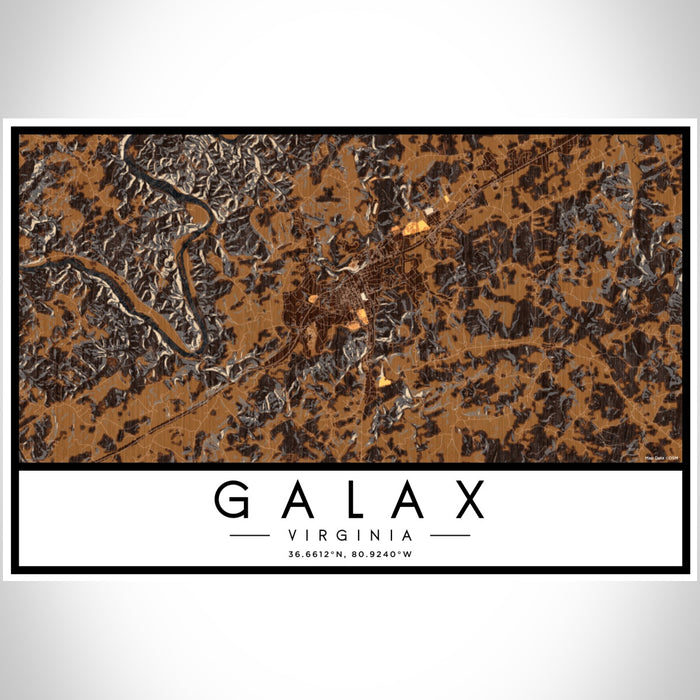 Galax Virginia Map Print Landscape Orientation in Ember Style With Shaded Background