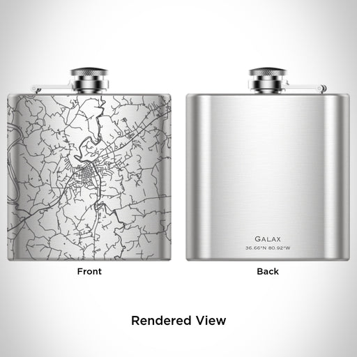 Rendered View of Galax Virginia Map Engraving on 6oz Stainless Steel Flask