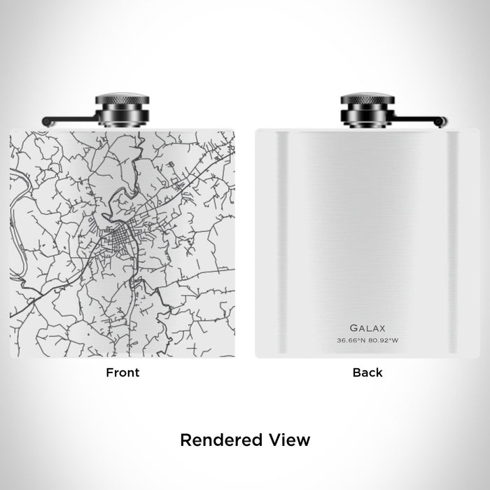 Rendered View of Galax Virginia Map Engraving on 6oz Stainless Steel Flask in White