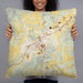 Person holding 22x22 Custom Galax Virginia Map Throw Pillow in Woodblock